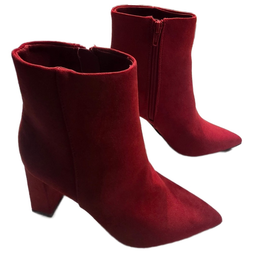 Wild Fable Imogennf Red Faux Suede Pointed Toe Block Heel Ankle Boots Size 5M